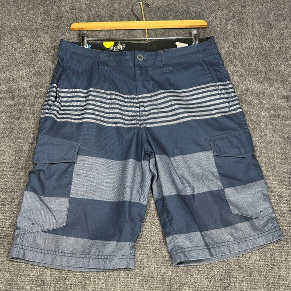 Volcom H2O Cargo Shorts Mens 34 Blue Stripe Zip Fly Pockets - Picture 1 of 9